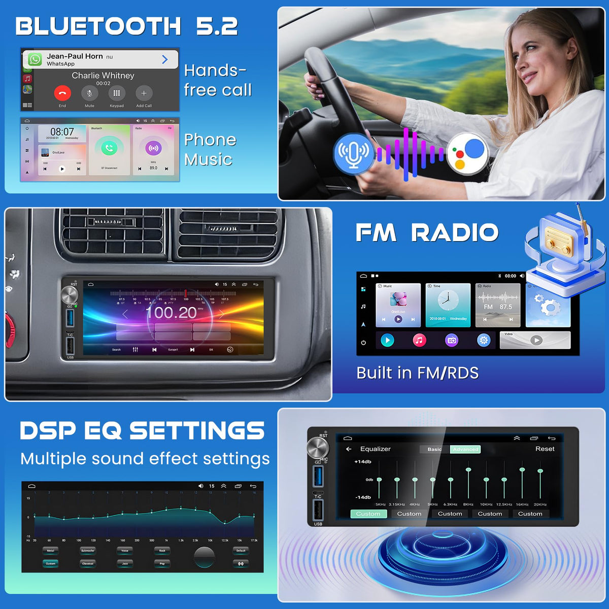 Adapter-Universe steering wheel control compatibility lets you switch audio safely.