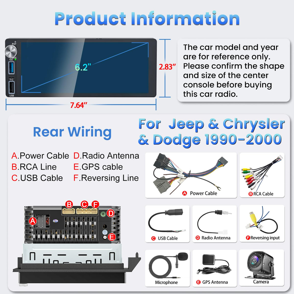 Adapter-Universe car radio designed for Dodge, Chrysler, and Jeep models.