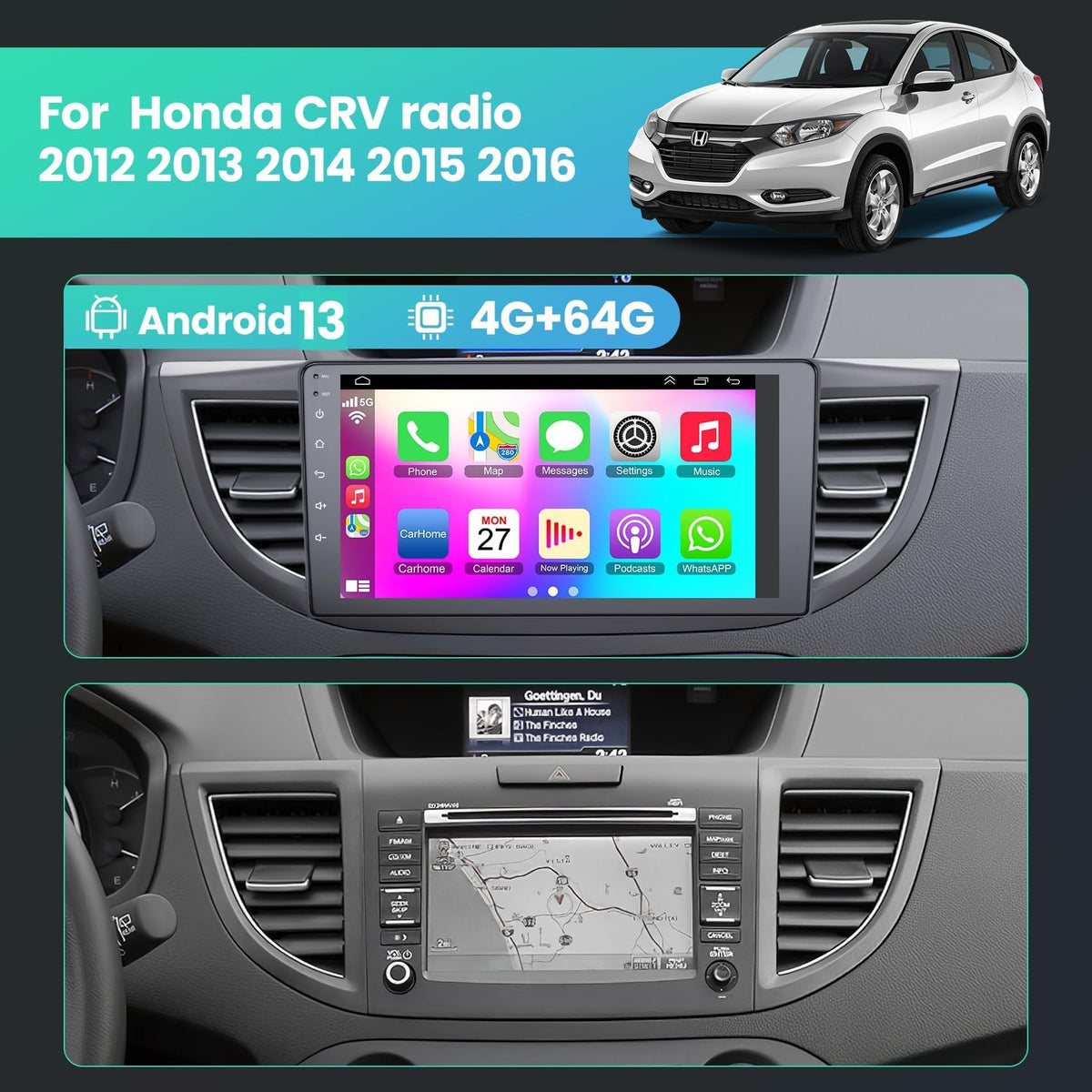 Adapter-Universe CR-V install view shows plug-and-play compatibility for 2012–2016.