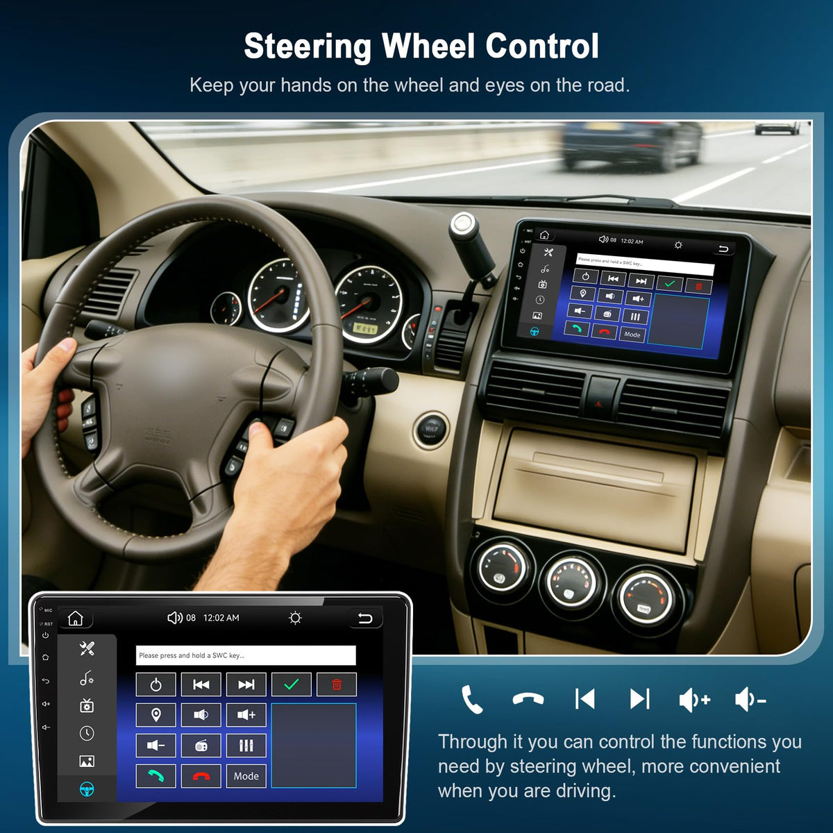 Adapter-Universe CRV SWC retained for familiar steering wheel control.