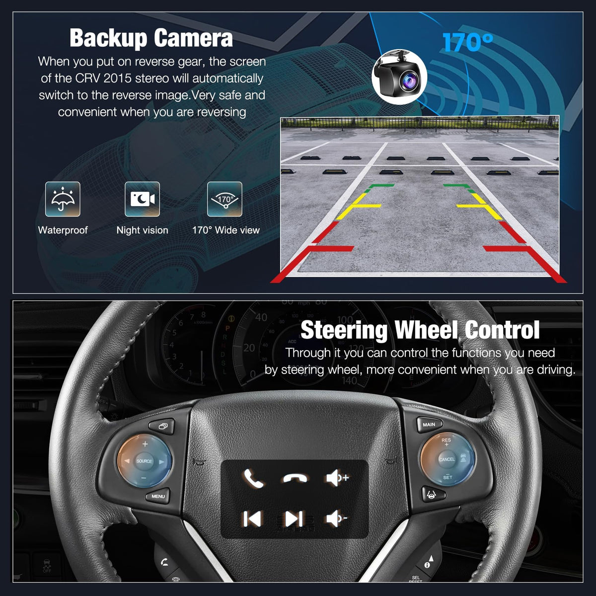Adapter-Universe CR-V backup camera with 170-degree wide view