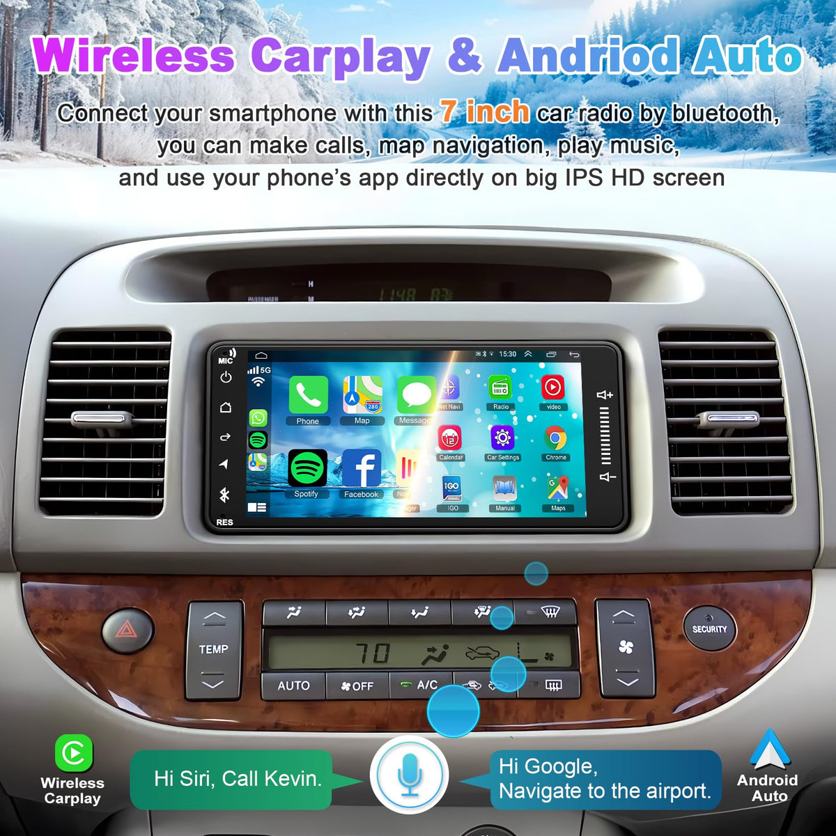 Adapter-Universe Toyota Sequoia 7-inch CarPlay Android Auto stereo with smart navigation.