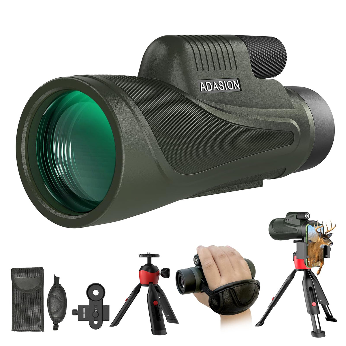 Adasion 12x56 HD monocular view shows distant detail for bird watching and stargazing.