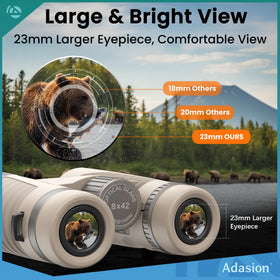 Adasion twist-up eyecups suit glasses wearers for easier viewing.