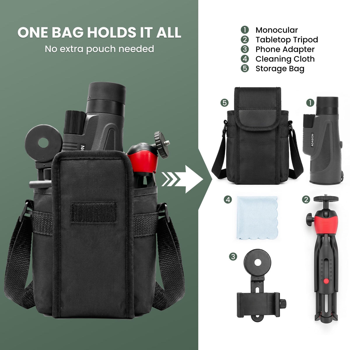 Adasion waterproof design protects optics in rain or misty mornings