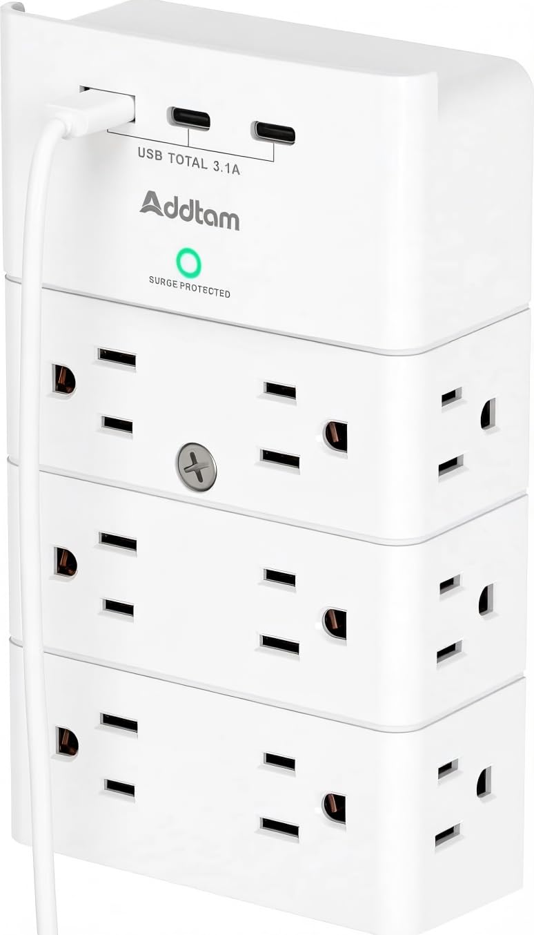 Addtam 12-outlet wall mount provides versatile power access for home offices.