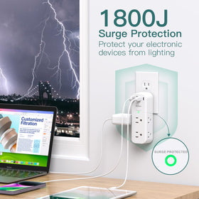 Addtam surge protector provides 1800 joules of protection against spikes