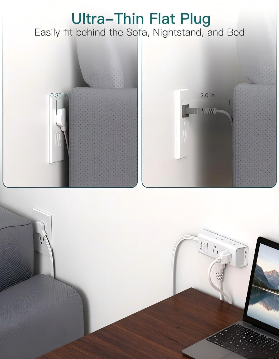 Addtam 3-side power strip keeps dorm and office desks organized.
