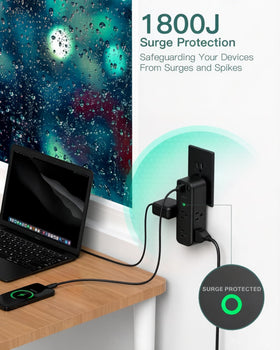 Addtam 3-sided wide spacing design prevents bulky adapters from blocking outlets.