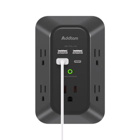Addtam 5-outlet extender surge protector with wide spacing for bulky plugs