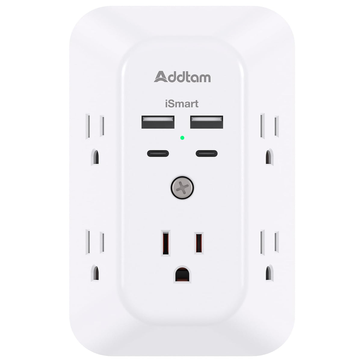Addtam 5-outlet extender with surge protection for organized home and office spaces.