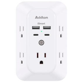 Addtam 5-outlet extender with surge protection for organized home and office spaces.