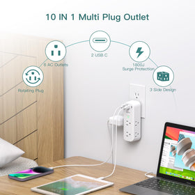 Addtam 6-outlet 4-USB design powers multiple devices from one outlet
