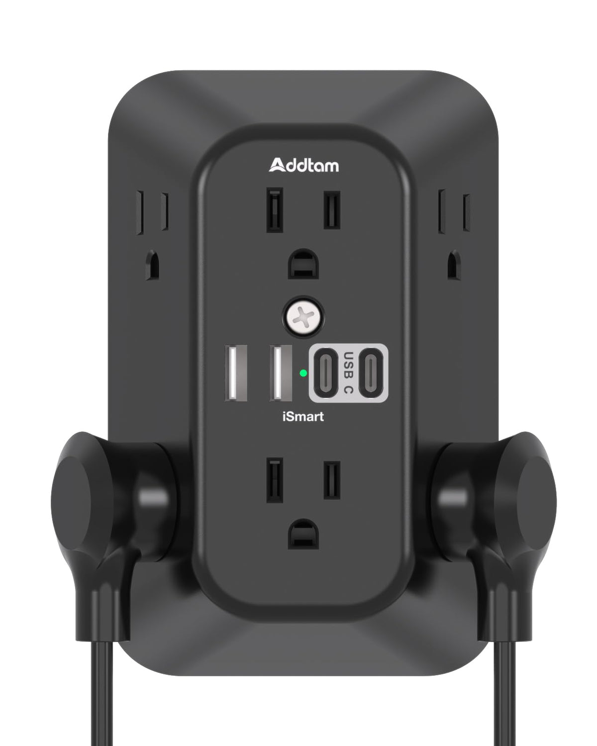 Addtam 6-outlet extender on a desk showing full panel and spacing between outlets