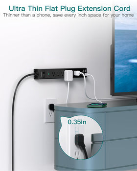 Addtam extension cord wall-mount design for secure placement.