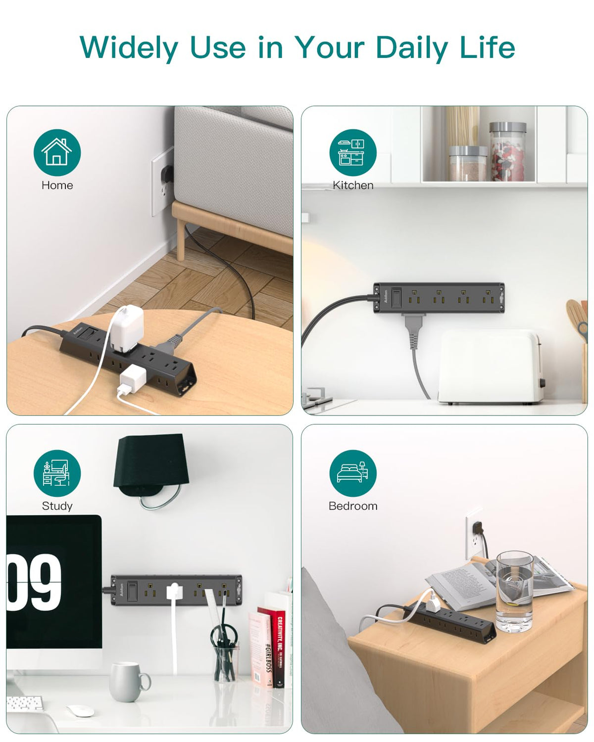 Addtam extension flat plug safety features guard against overload and short circuits