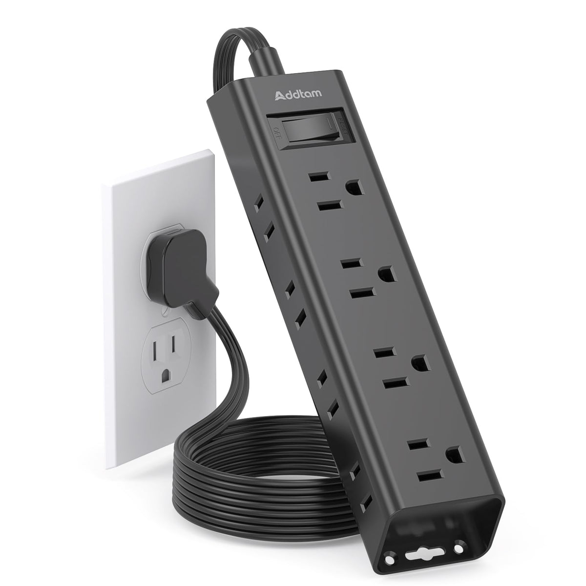 Addtam extension flat plug wall socket with 12 outlets, ideal for dorm and home office organization