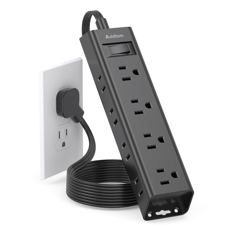Addtam extension flat plug wall socket with 12 outlets, ideal for dorm and home office organization