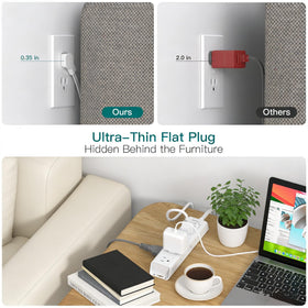 Addtam flat plug 0.35 inch fits behind furniture, saving space.
