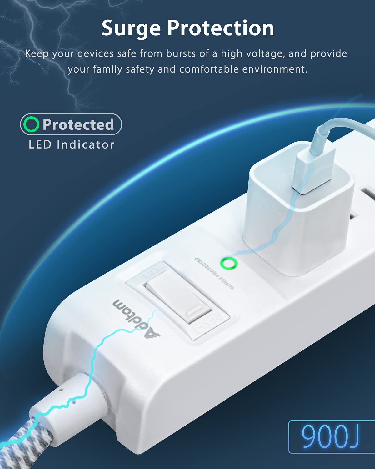 Addtam flat plug design fits slim spaces without blocking outlets.