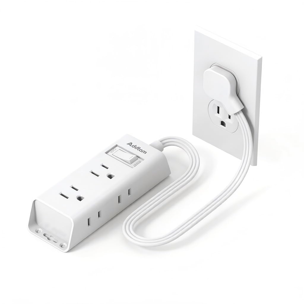 Addtam flat plug 6-outlet power strip slim wall clearance
