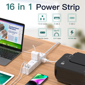Addtam flat 45-degree plug close-up that fits tight furniture spaces