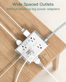 Addtam flat plug and 10ft braided cord reaching distant outlets