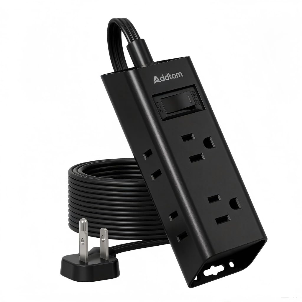 Addtam flat plug power strip with 6 outlets, ideal for cruise cabins and dorm desks, space-saving.