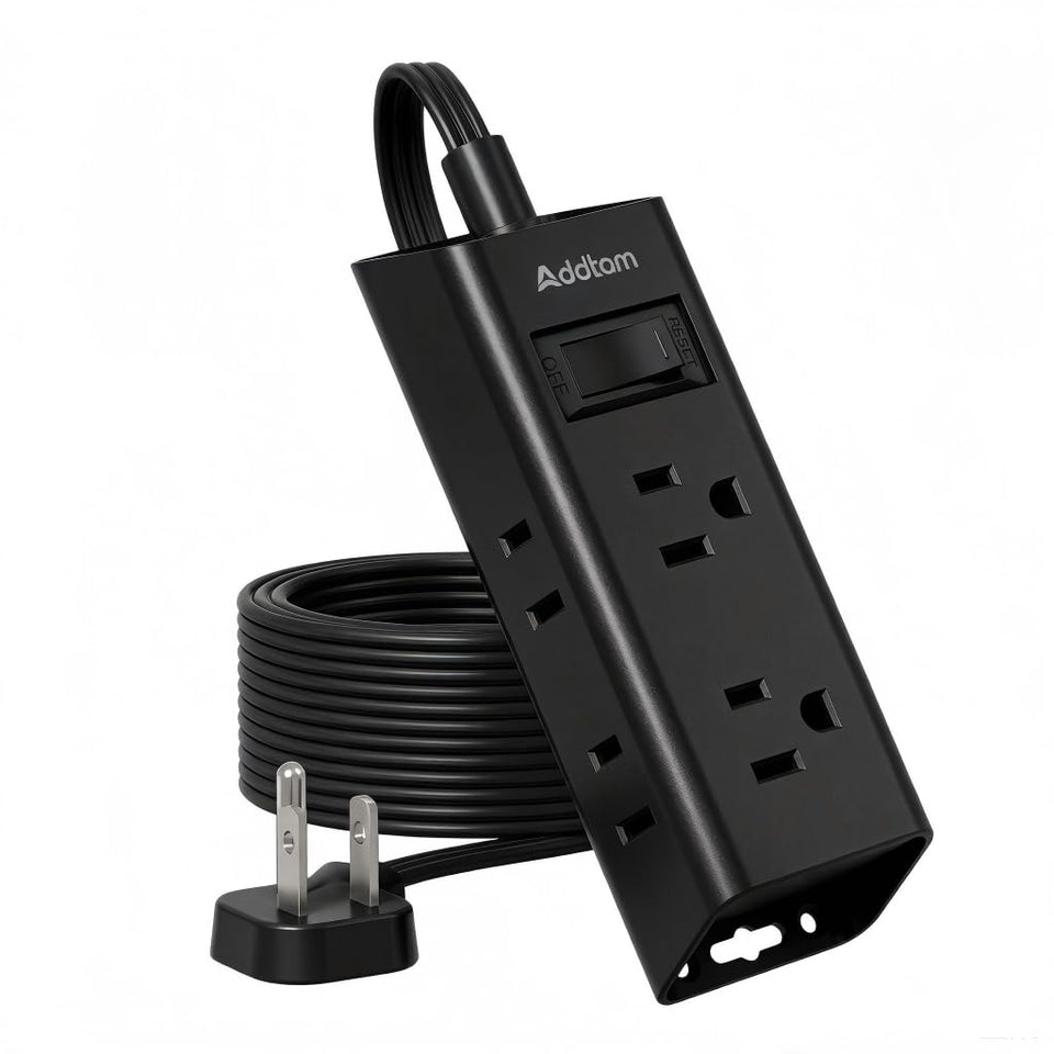 Addtam flat plug power strip with 6 outlets, ideal for cruise cabins and dorm desks, space-saving.