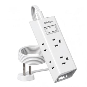 Addtam flat plug power strip with six outlets keeps dorm spaces organized.