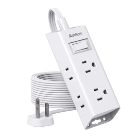Addtam flat plug power strip with 6 outlets, ideal for dorm desks.