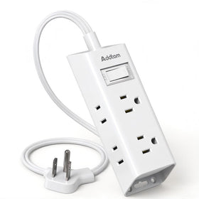 Addtam flat-plug power strip with six outlets for organized dorm and desk setups.