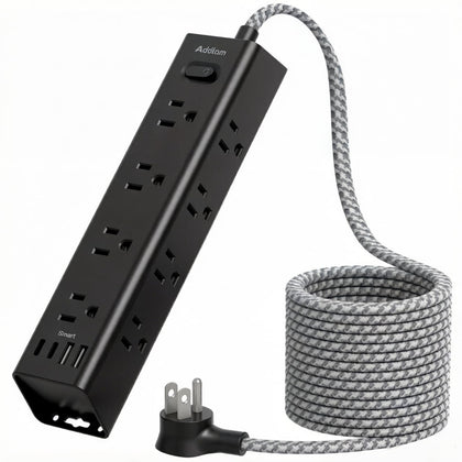 Addtam front view showing full power strip layout and organized outlets benefit