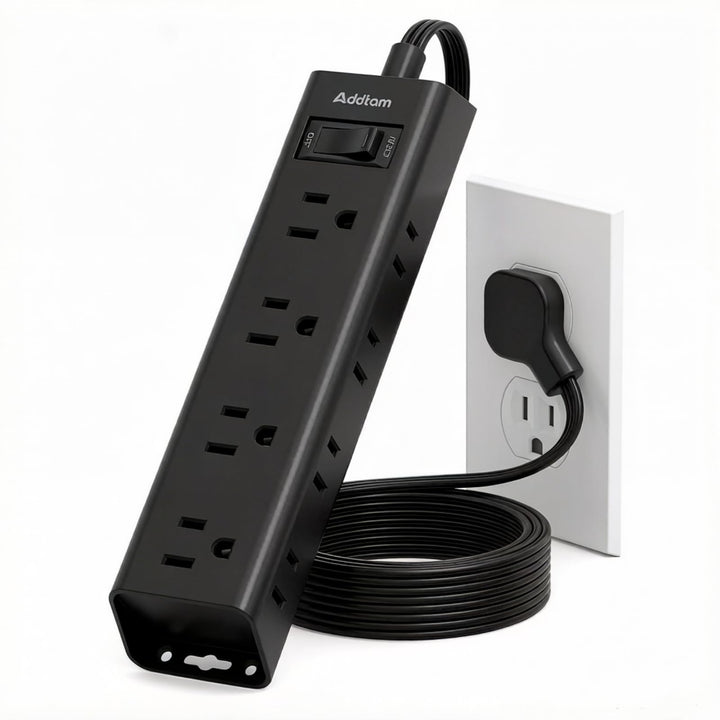 Addtam front view showing 12 outlets and neat organization benefit