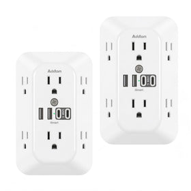 Addtam front view showing six AC outlets and four USB ports for versatile charging