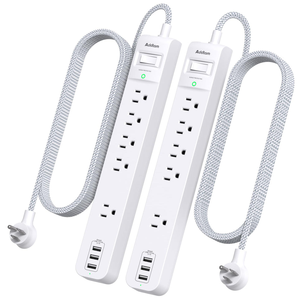 Addtam front view showing outlets and USB ports for organized charging