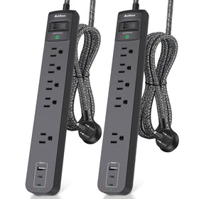 Addtam front view of both power strips showing outlets and ports for flexible charging