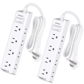 Addtam power strips front view showing two-pack and compact design benefit organization