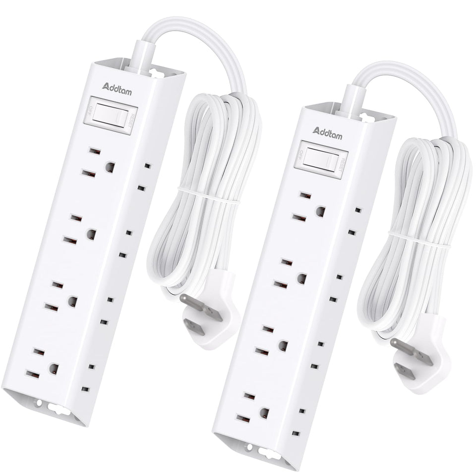 Addtam power strips front view showing two-pack and compact design benefit organization