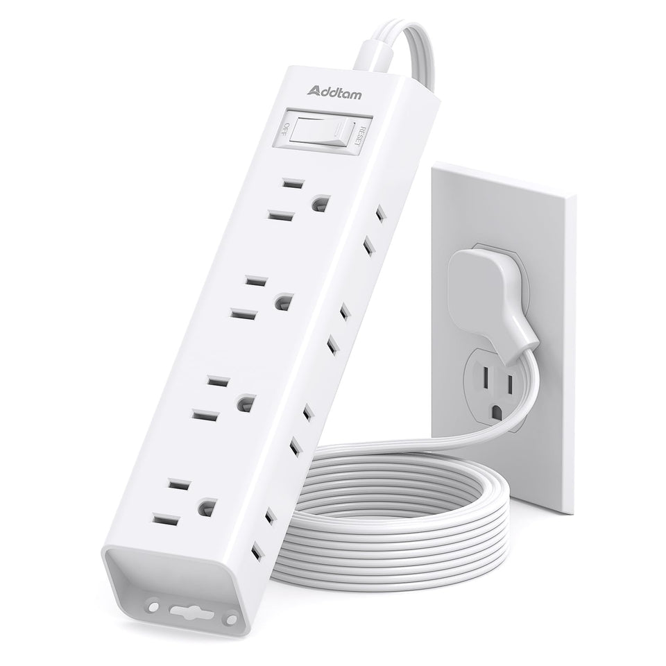 Addtam front view showing 12 outlets and neat organization benefit
