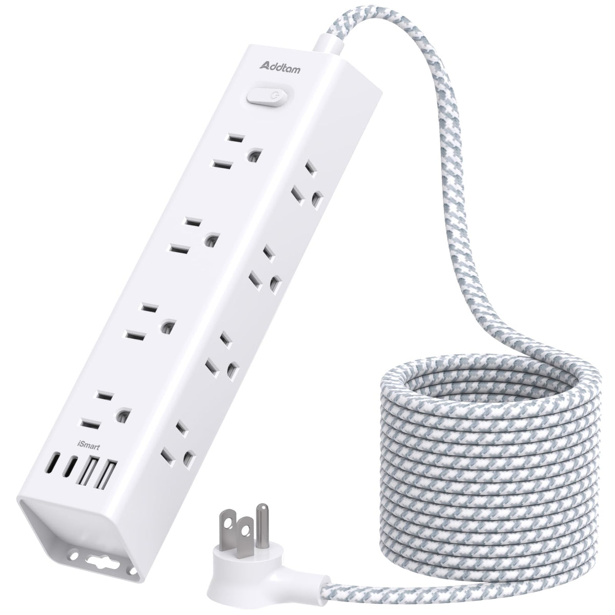 Addtam front view showing 12 outlets and 4 USB ports, versatile charging