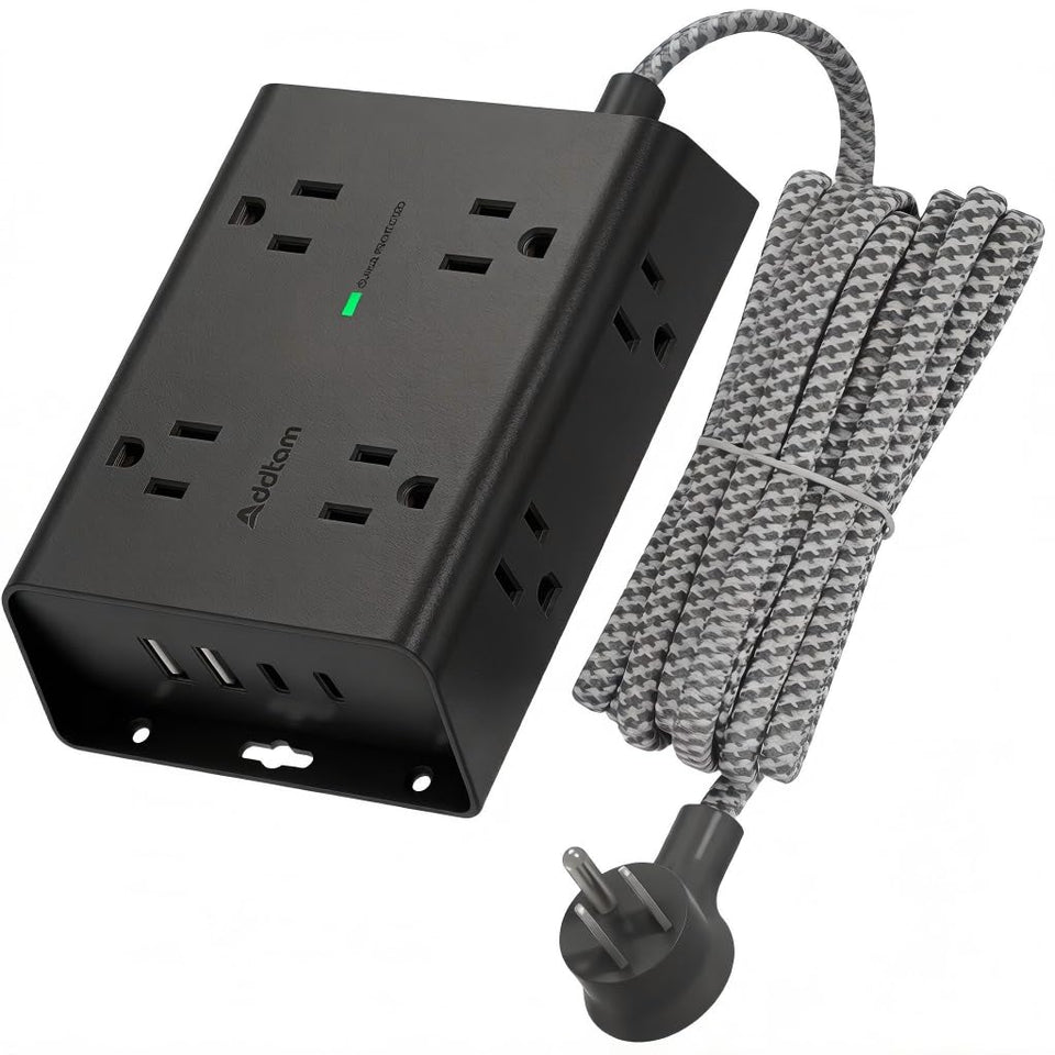 Addtam front view showing outlets and USB ports for organized charging