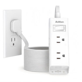 Addtam front view power strip showing six outlets and compact design for space saving
