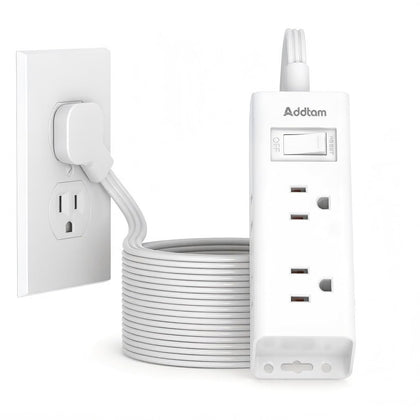 Addtam front view power strip showing six outlets and compact design for space saving