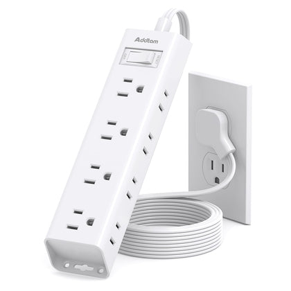 Addtam front view of 12-outlet power strip showing layout and neat cable management benefit
