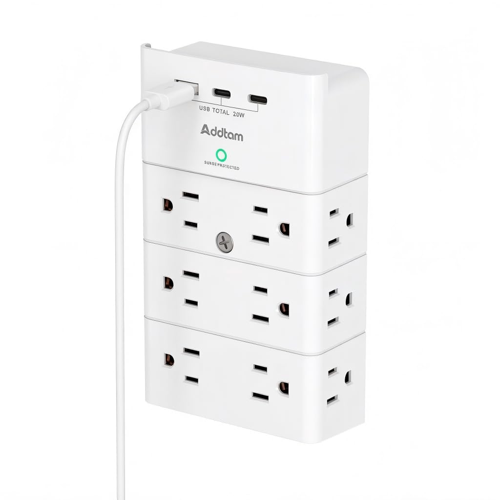 Addtam front view showing twelve outlets and space-saving organization