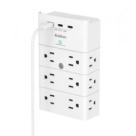 Addtam front view showing twelve outlets and space-saving organization