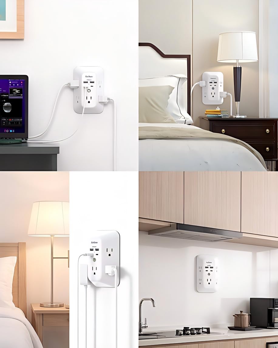 Addtam on a home office desk powering laptop, phone and accessories safely