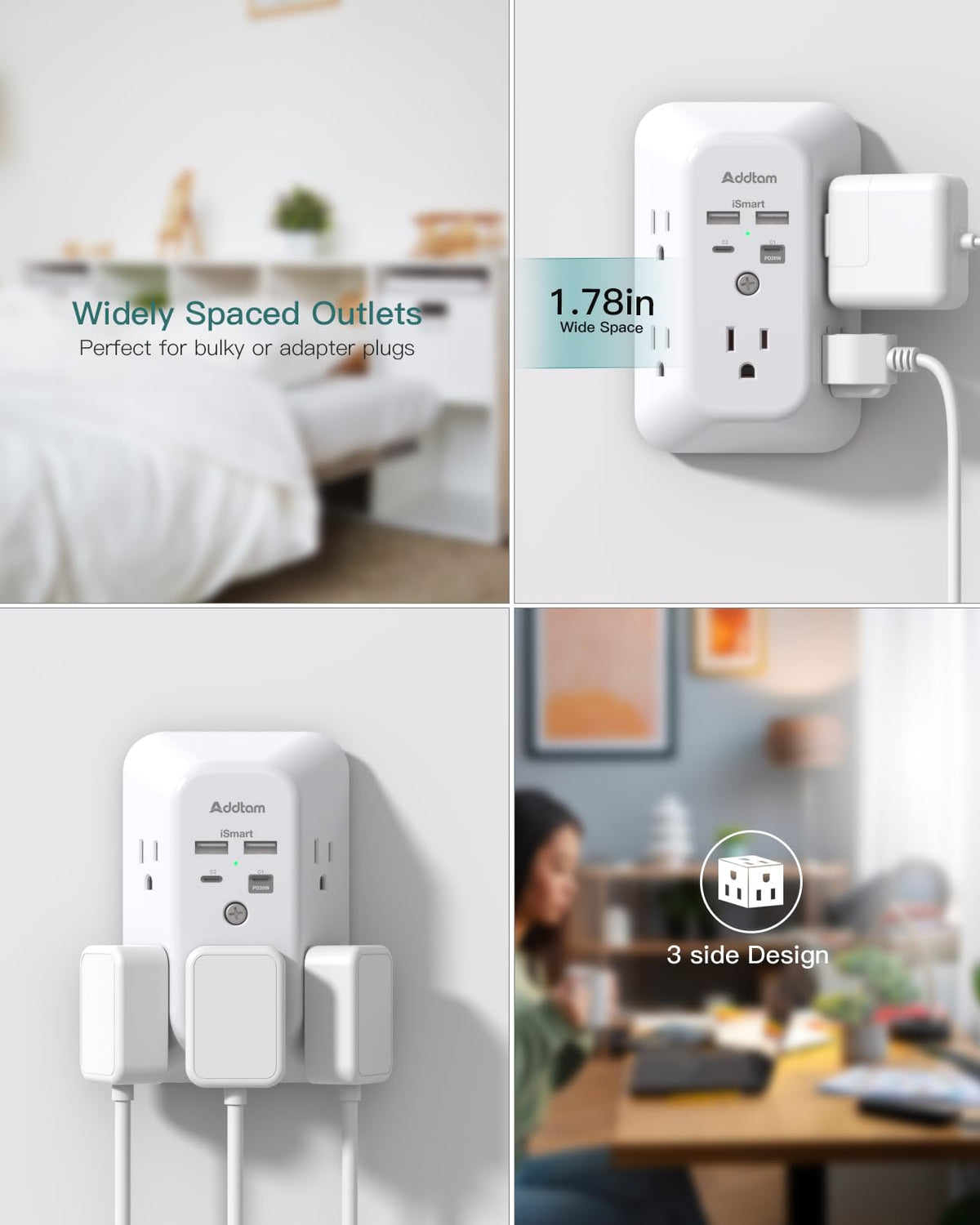 Addtam mounted on wall with screw secured for stable, wobble-free use