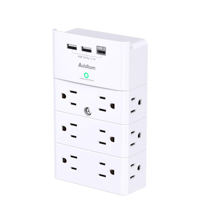 Addtam multi-plug wall outlet with twelve outlets on four sides for clean charging.